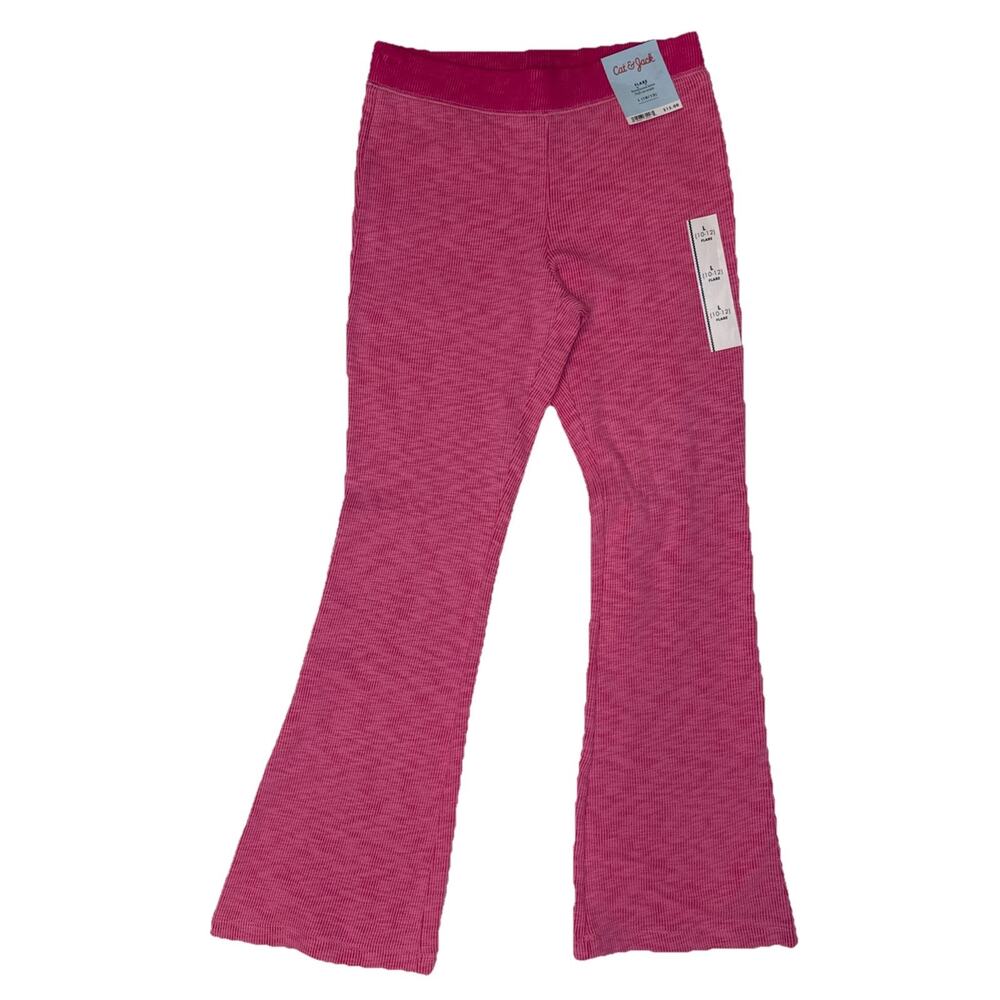 Cat & Jack Girls Ribbed Flare Sweatpants Reinforced Knees Pink Size L (10-12)